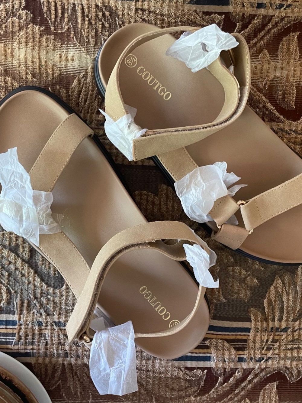 NWT Coutgo Tan Ankle Strap Platform Vegan/Faux Leather Sandals - size 8.5 - Picture 8 of 8